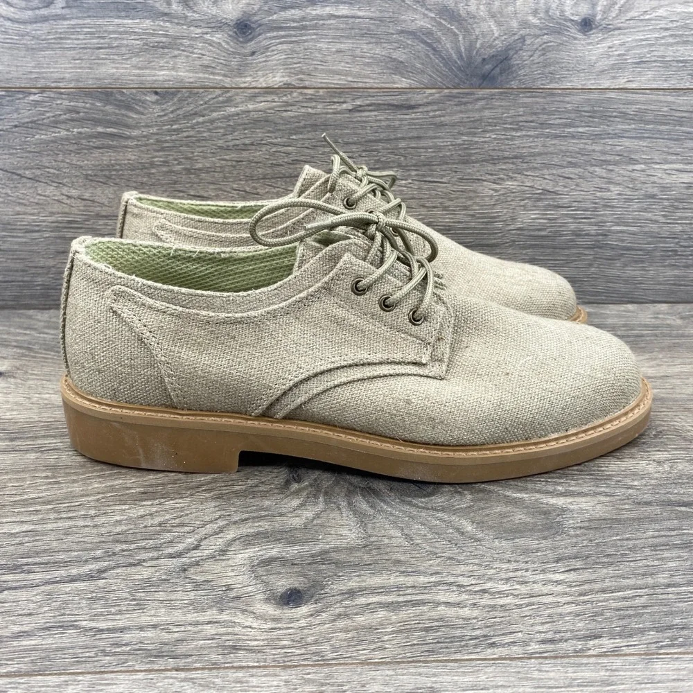 Canvas Derby Shoes Mens 8.5 Oatmeal Beige Lace Up Low Top Gum Sole